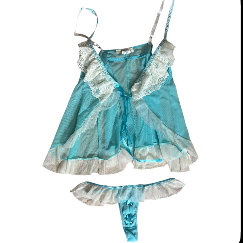 The escante collection 2 piece set babydoll top and thong corset lace up sexy